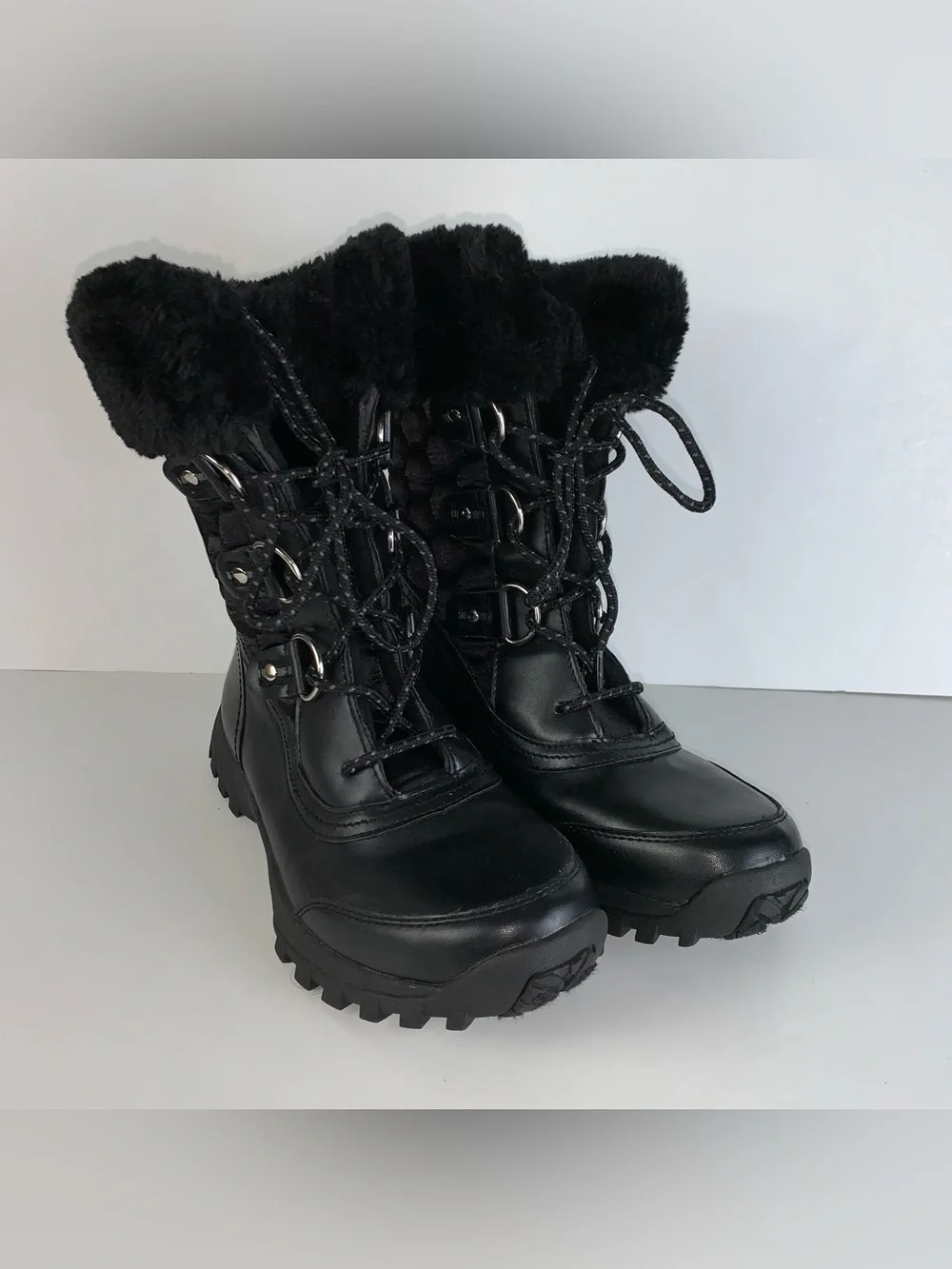 Women's U.S. Polo Assn. Lace Up Boots with Faux Fur Trim - Size 7.5M black
